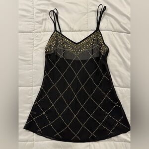 Dreamgirl - Flowy Black Sheer Camisole with Gold Studded Accents - Small